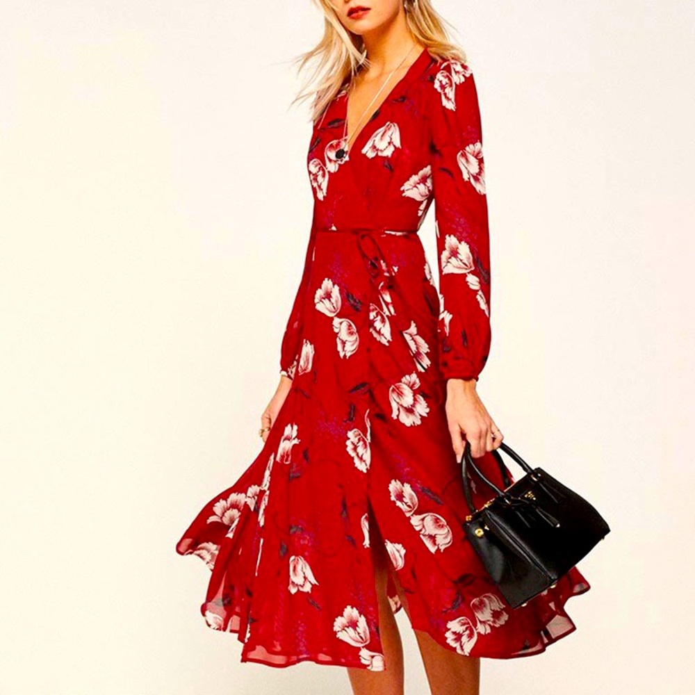 Reformation Chelsea Dress red floral size XS